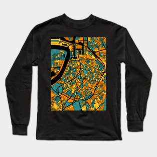 Antwerp Map Pattern in Orange & Teal Long Sleeve T-Shirt